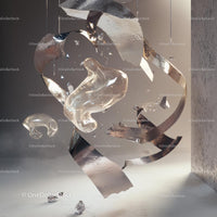 Abstract Futuristic Sculpture with Glass and Metal Elements