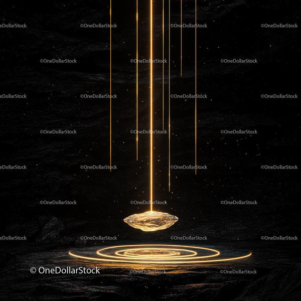Levitating Crystal with Golden Radiant Light