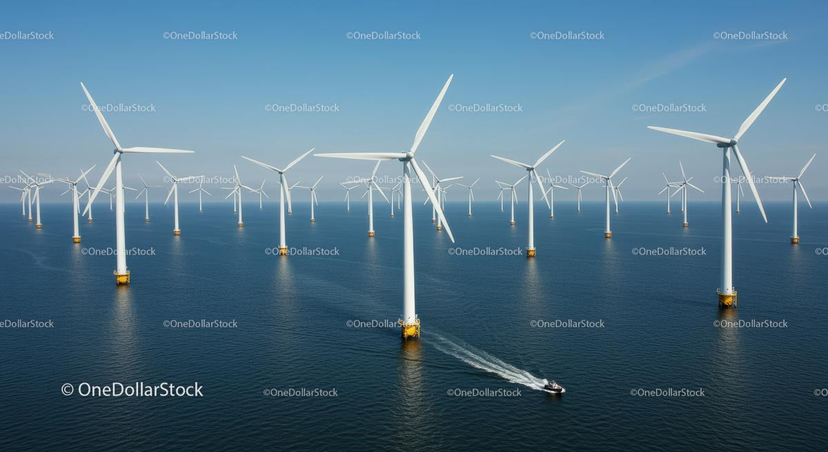 Offshore Wind Farm with Multiple Turbines in Ocean (25 Images)