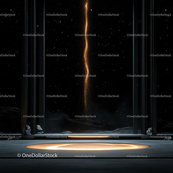 Futuristic Cosmic Gateway with Starlit Sky