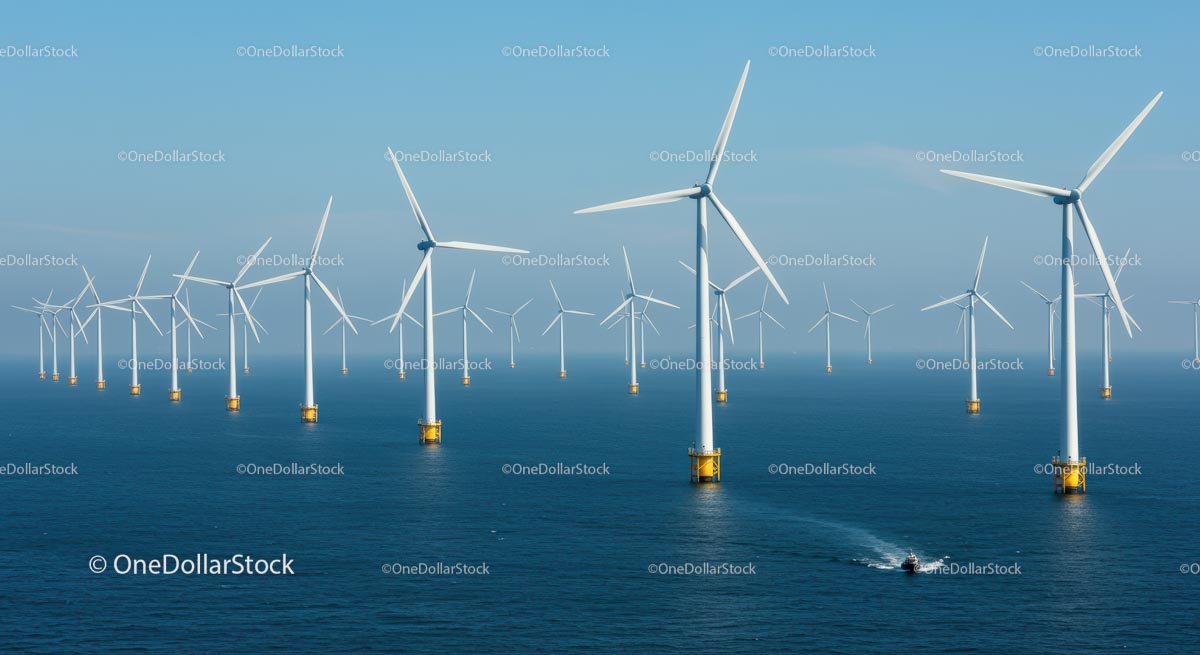 Offshore Wind Farm with Multiple Turbines in Ocean