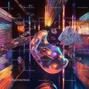Vibrant 3D Abstract with Neon Lights and Glowing Shapes