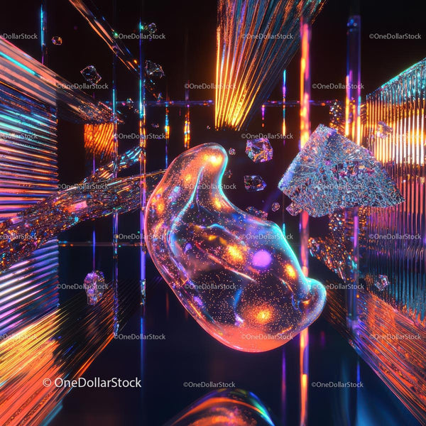 Vibrant 3D Abstract with Neon Lights and Glowing Shapes