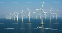 Offshore Wind Farm with Turbines in Blue Ocean Waters
