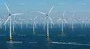 Offshore Wind Farm with Turbines on Ocean Horizon