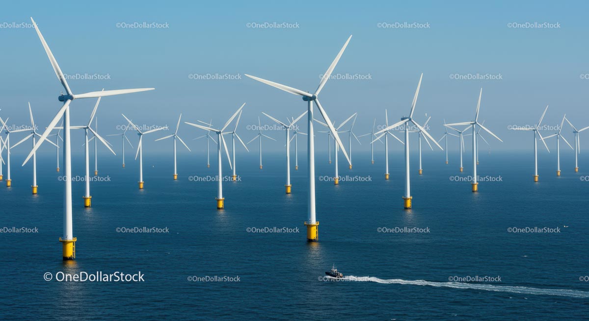 Offshore Wind Farm with Multiple Turbines in Ocean