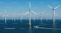 Offshore Wind Farm with Turbines in Blue Ocean