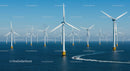 Offshore Wind Farm with Multiple Turbines in Ocean