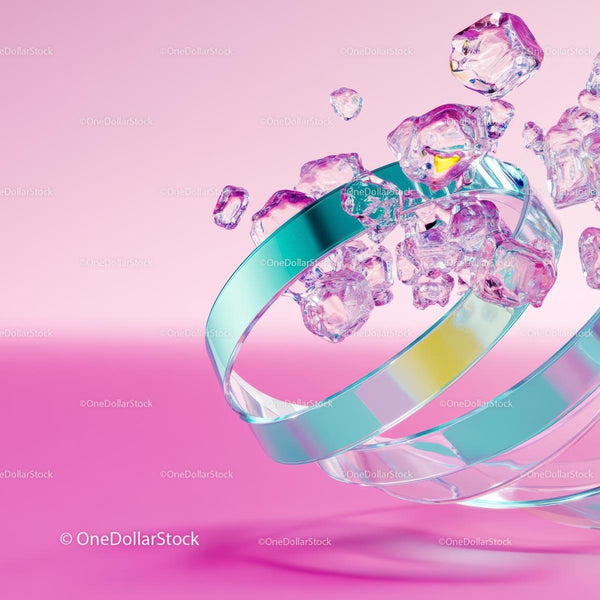 Floating Ice Cubes Against a Pink Background