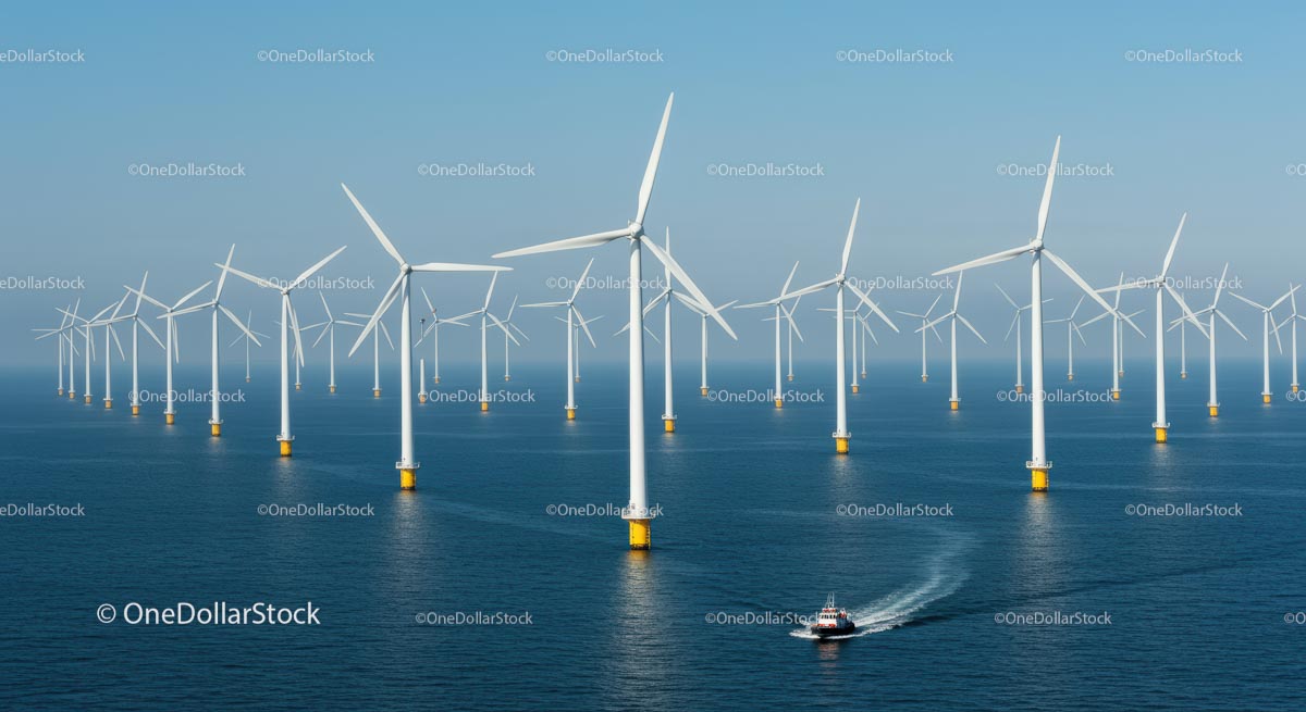 Offshore Wind Turbines in Blue Ocean