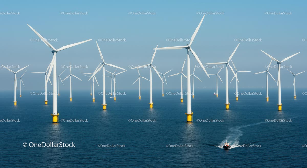 Offshore Wind Farm with Multiple Turbines in Ocean