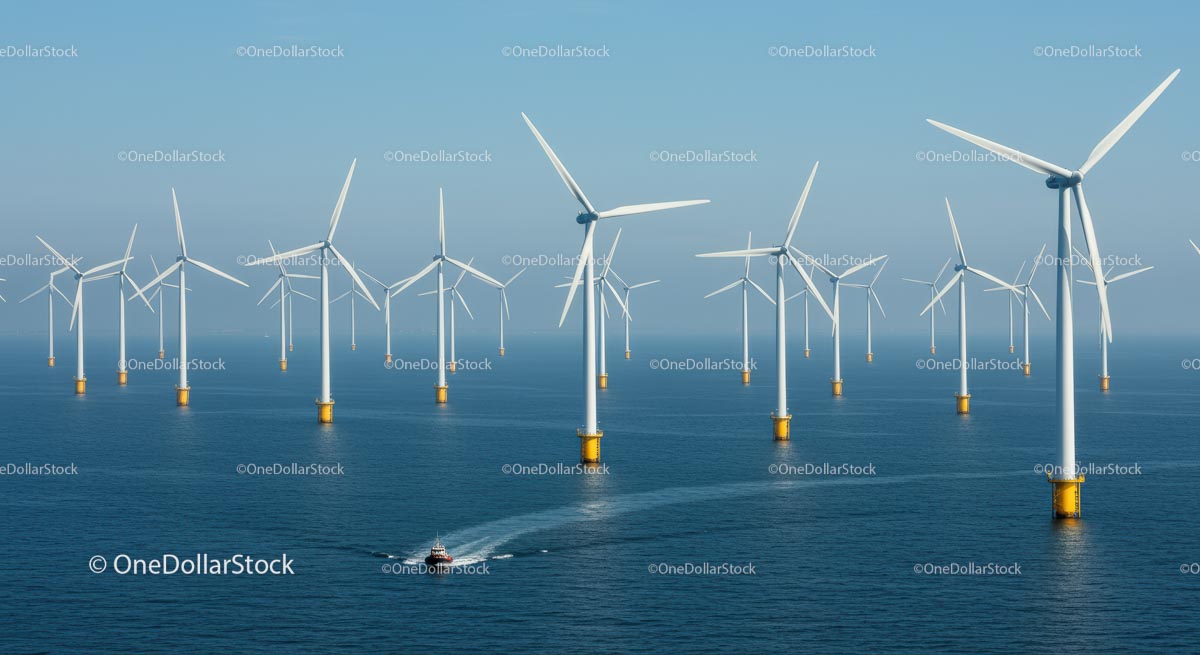 Offshore Wind Turbines on a Calm Sea