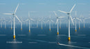 Offshore Wind Farm with Turbines in Blue Ocean