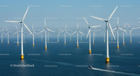 Offshore Wind Farm with Turbines in Blue Ocean