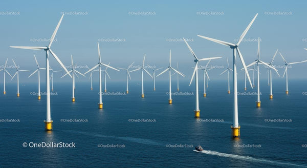 Morska Farma Wiatrowa z Turbinami na Niebieskim Oceanie