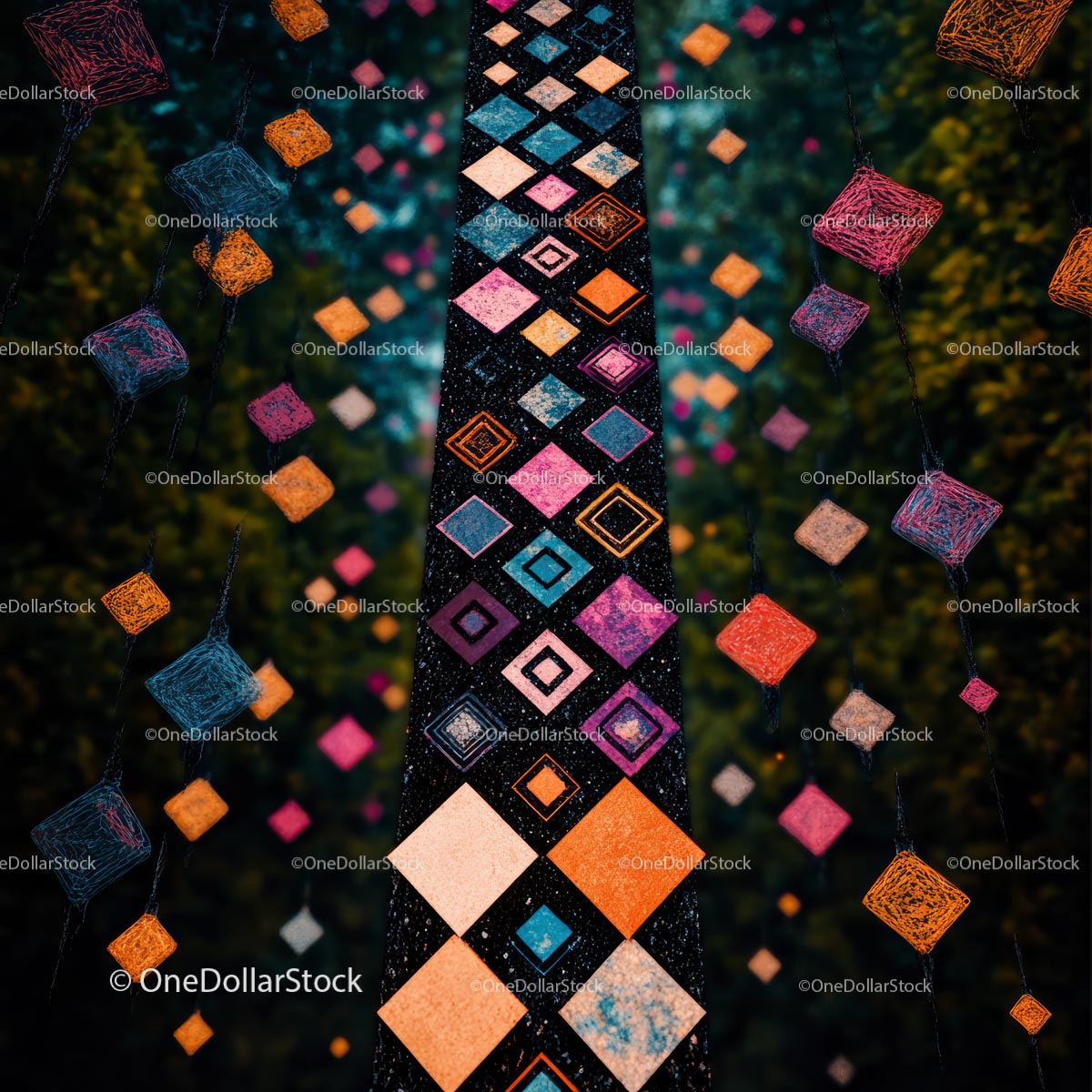 Żywy wzór geometryczny z kolorowymi kwadratami