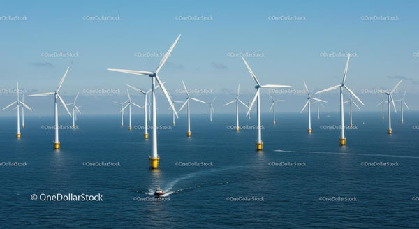 Rozległa Farma Wiatrowa na Morzu z Widokiem na Ocean