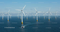Offshore Wind Farm with Multiple Turbines in Ocean