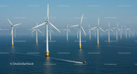 Offshore Wind Farm with Turbines in Blue Ocean