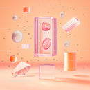 Floating Geometric Shapes with Vibrant Orange and Pink Hues