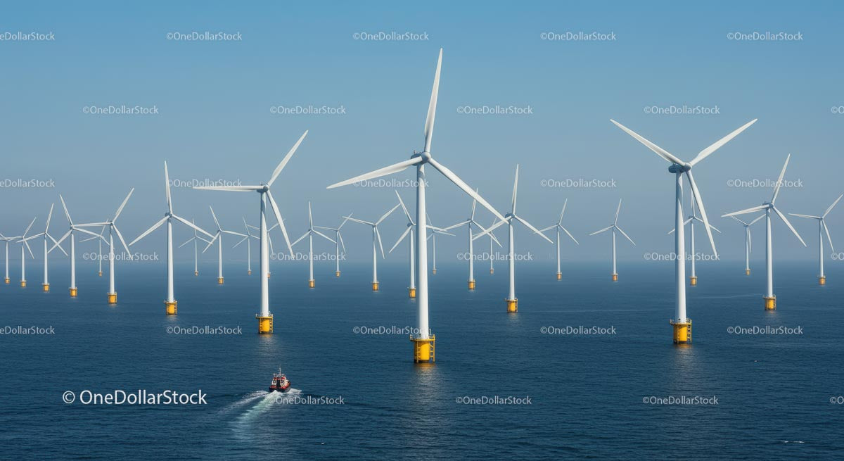 Offshore Wind Farm with Multiple Turbines in Ocean