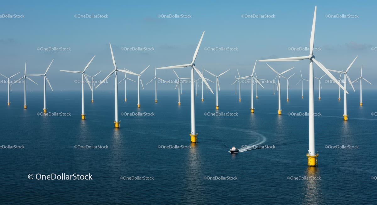 Offshore Wind Farm with Multiple Turbines in Ocean