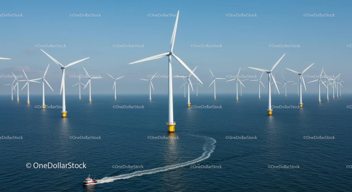 Offshore Wind Farm with Multiple Turbines in Ocean