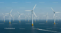 Offshore Wind Farm with Turbines on a Clear Blue Ocean