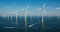 Offshore Wind Farm with Multiple Turbines in Ocean