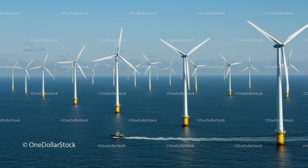Offshore Wind Farm with Multiple Turbines in Ocean