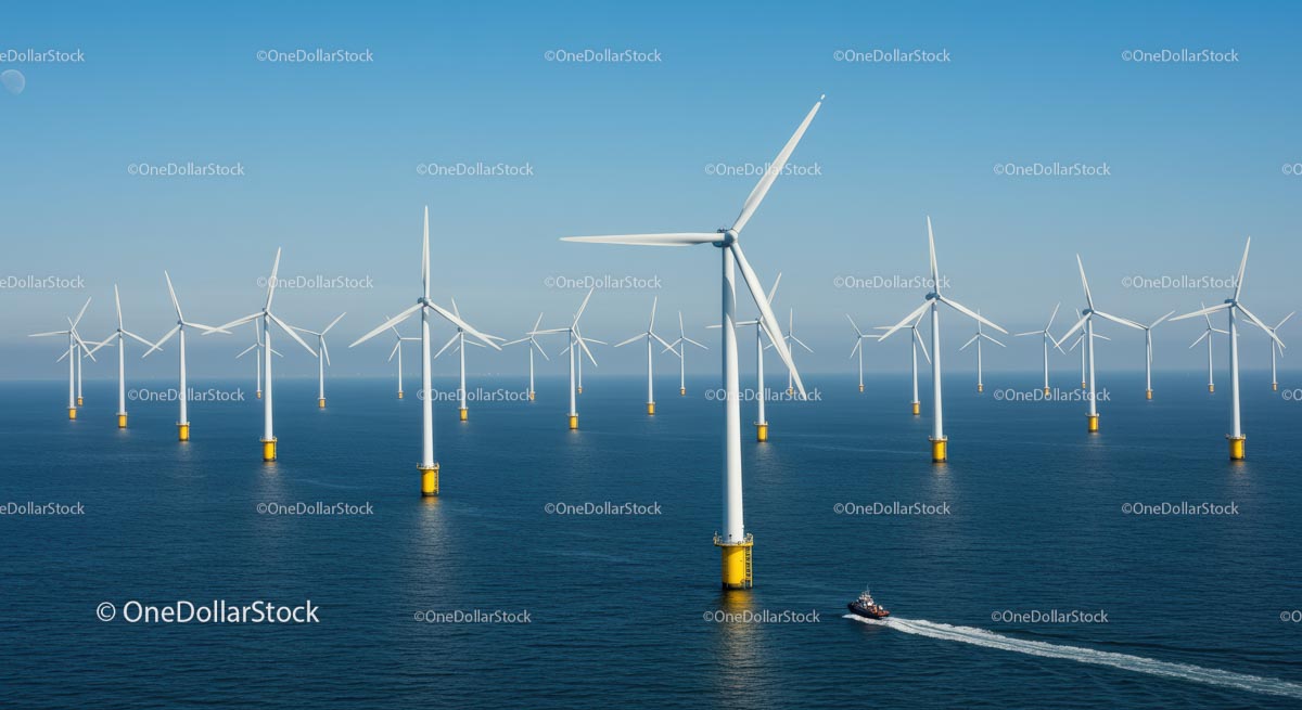 Offshore Wind Farm with Multiple Turbines in Ocean