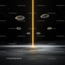 Futuristic UFOs and Golden Beam in Starry Night Sky