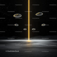 Futuristic UFOs and Golden Beam in Starry Night Sky