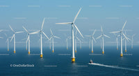 Offshore Wind Farm with Turbines on Blue Ocean Horizon