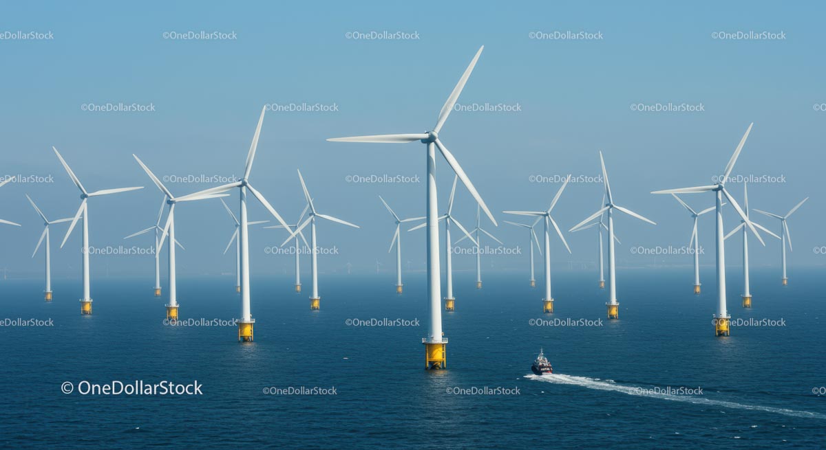 Offshore Wind Farm with Multiple Turbines in Ocean