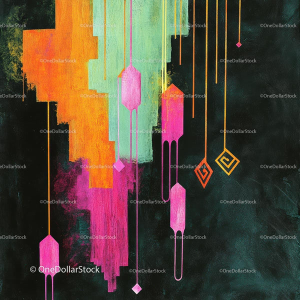 Vibrant Abstract Art with Geometric Shapes and Bold Colors
