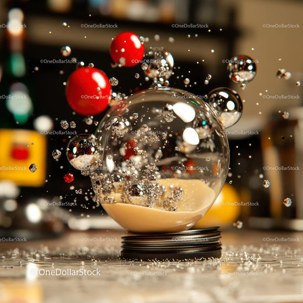 Exploding Bubbles Around Glass Sphere in Dynamic Kitchen Scene