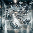 Futuristic Abstract Liquid Sculpture in Modern Gallery