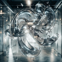 Futuristic Abstract Liquid Sculpture in Modern Gallery