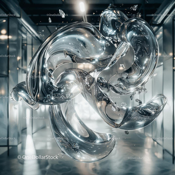 Futuristic Abstract Liquid Sculpture in Modern Gallery