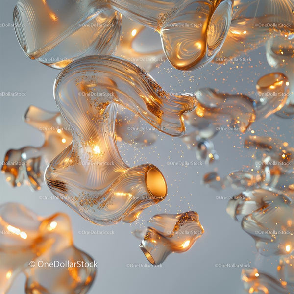 Elegant Glass Art with Glowing Abstract Shapes