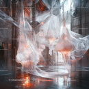 Futuristic Glass and Light Installation in Modern Gallery