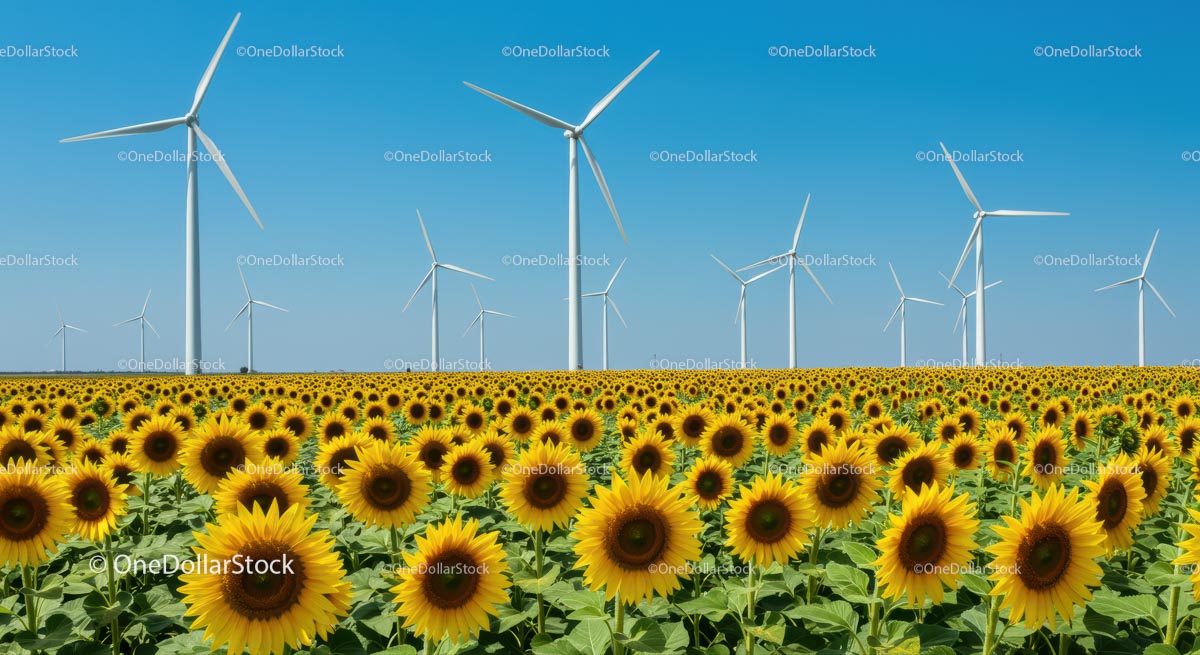 Vibrant Field of Sunflowers and Wind Turbines