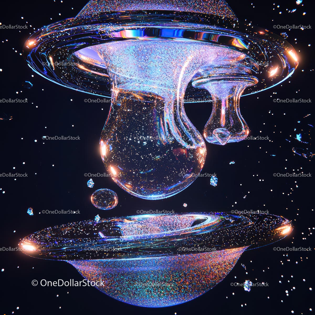 Abstrakcyjna sztuka kosmiczna z błyszczącymi planetami