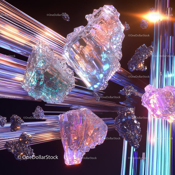 Futuristic Iridescent Crystals in Cosmic Scene