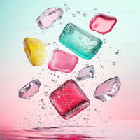 Colorful Ice Cubes Floating in Pastel Splash
