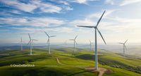 Wind Turbines on Verdant Rolling Hills under Blue Skies