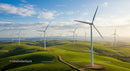 Scenic Wind Turbines on Rolling Green Hills at Sunset