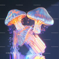 Iridescent Neon Mushrooms in Futuristic Digital Art