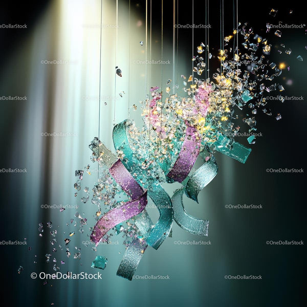 Dynamic Explosion of Colorful Ribbons and Sparkling Fragments